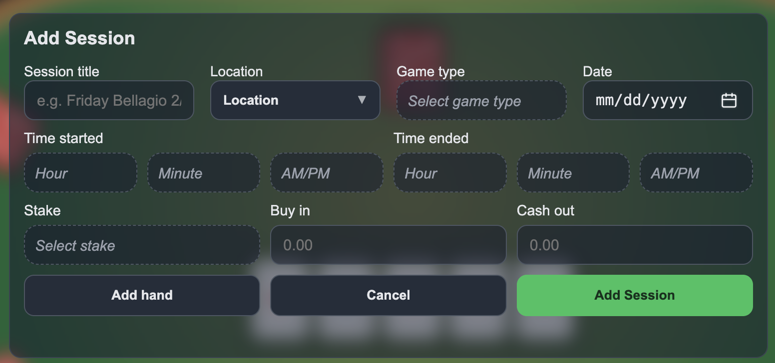 Add Session form in Chip Logger